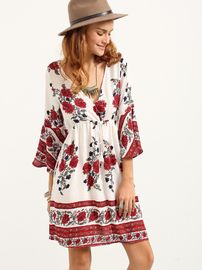 ladies fashion floral print maxi dress with long sleeve open back