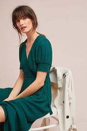 Western Women Elegant Short Sleeve Long Green Wrap Dress Midi Dresses Wrap