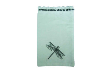 Attractive White Cotton Gift Bag Embroidery Surface With Lacework